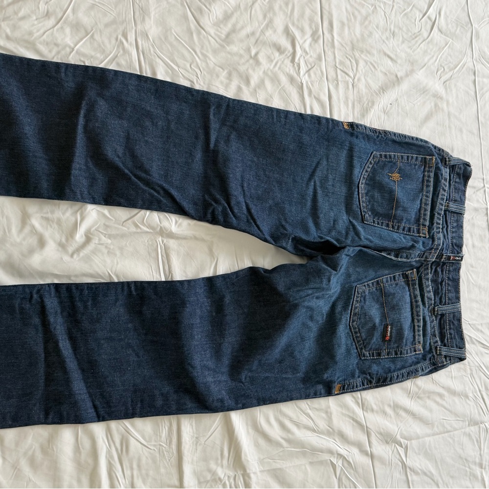 ARIAT Work FR Low Rise M4 Mens 33x32 Blue Boot Cut Jeans Dark Wash